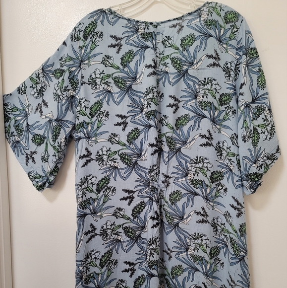 New Tiare Hawaii Blue Maxi Floral Print Short Sleeve Kaftan Maxi Dres Size OS - Picture 12 of 16